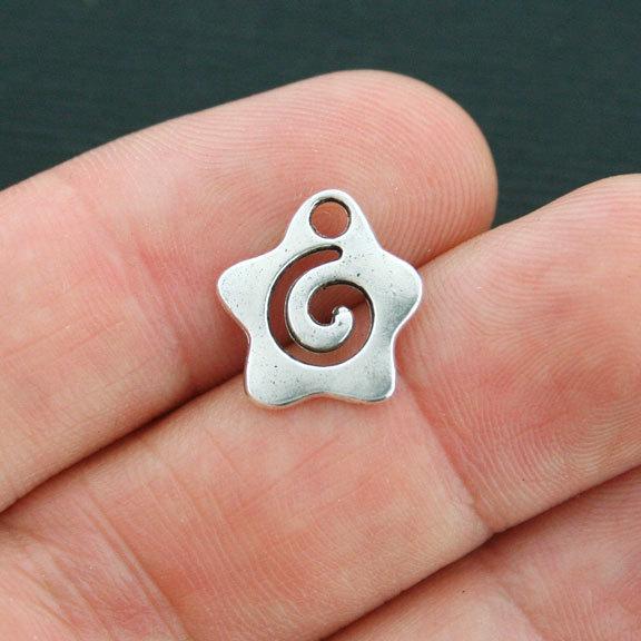 6 Star Antique Silver Tone Charms 2 Sided - SC3957