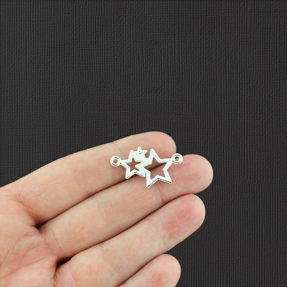 6 Star Connector Antique Silver Tone Charms - SC2399