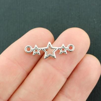 Connecteur 6 étoiles Silver Tone Charms 2 faces - SC7998