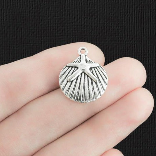 6 Starfish Antique Silver Tone Charms - SC1345