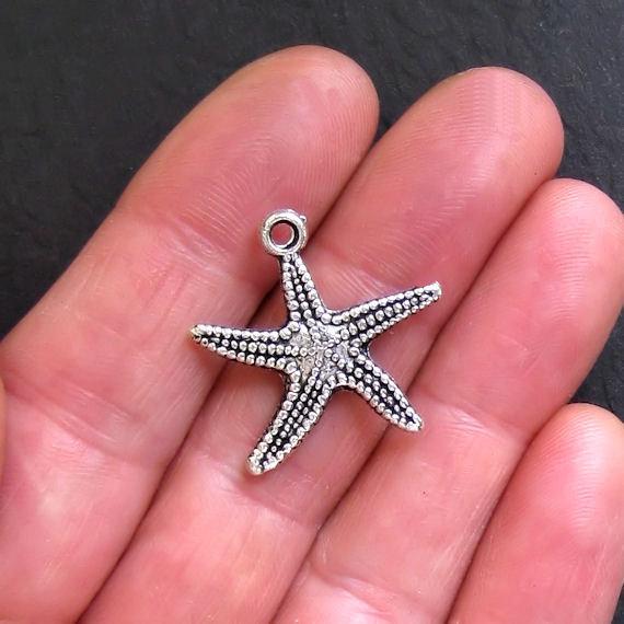 6 Starfish Antique Silver Tone Charms - SC441