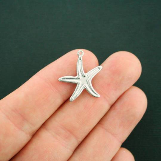 6 Starfish Silver Tone Stainless Steel Charms - MT518
