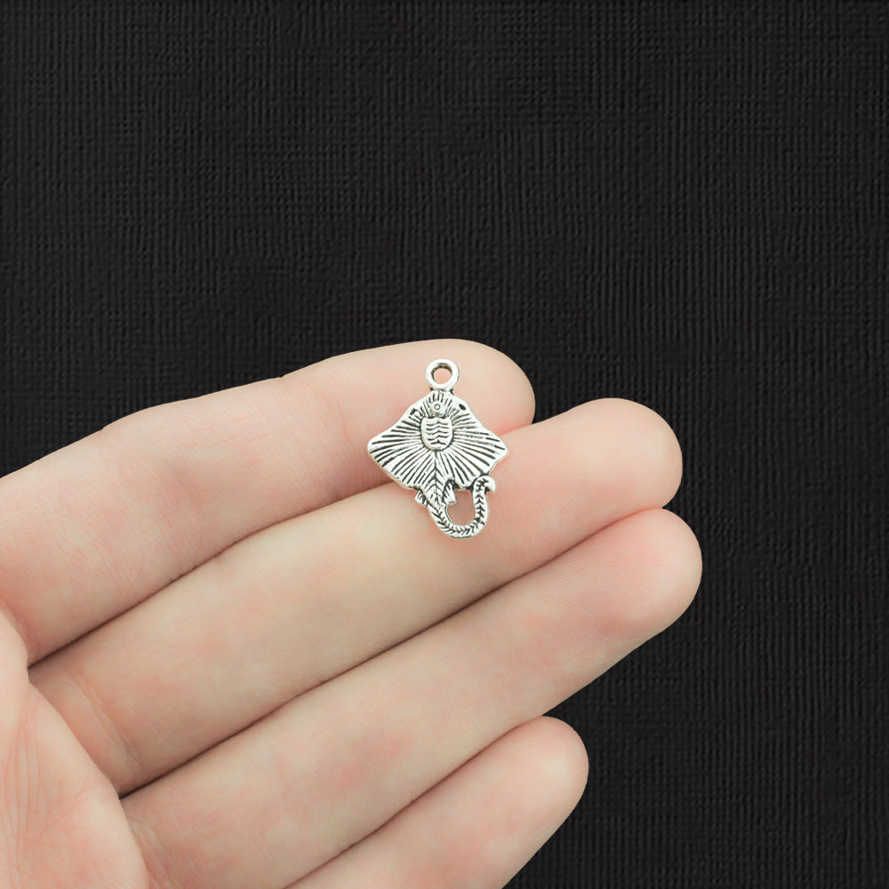 6 Stingray Antique Silver Tone  Charms 2 Sided - SC2469