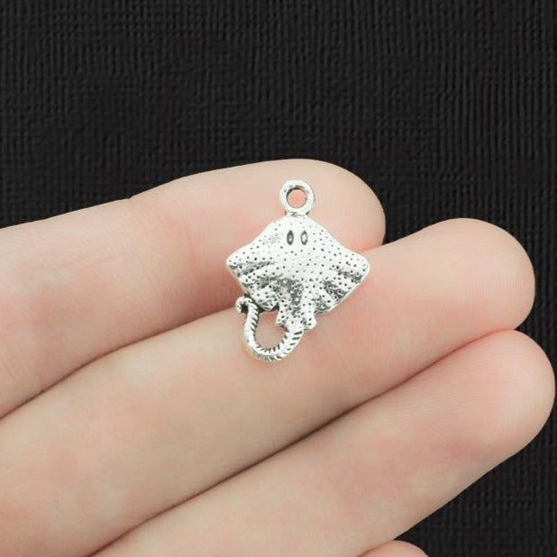 6 Stingray Antique Silver Tone  Charms 2 Sided - SC2469