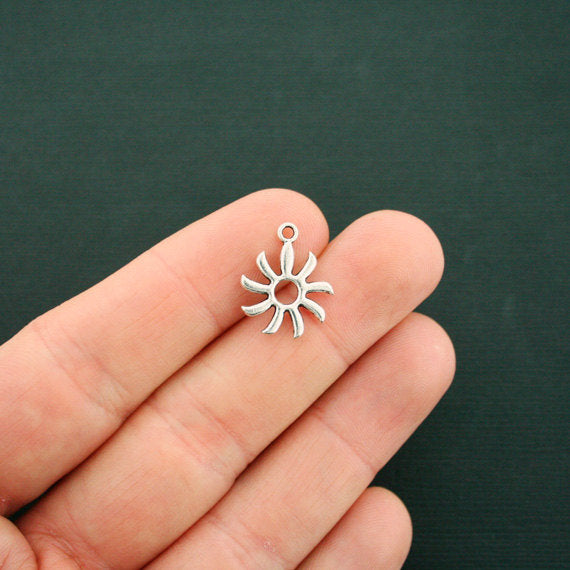 6 Sun Antique Silver Tone Charms 2 Sided - SC6553