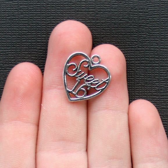 6 Sweet 16 Antique Silver Tone Charms - SC2218