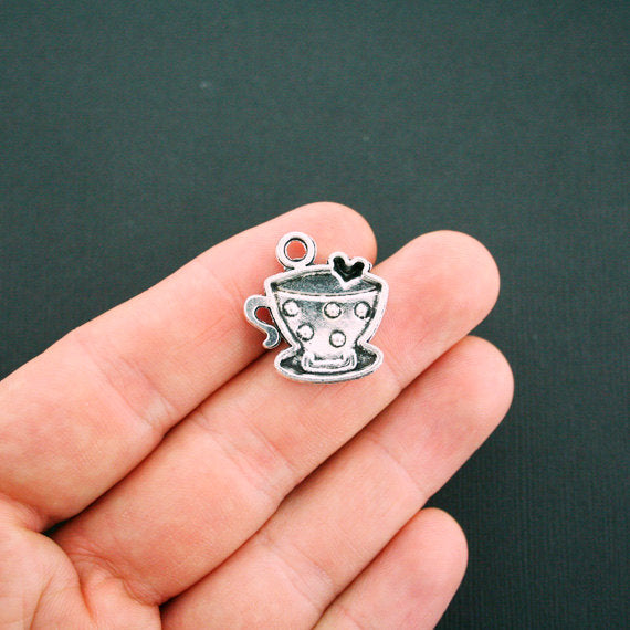 6 Tea Antique Silver Tone Charms - SC5903