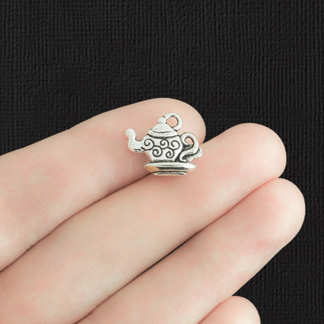 6 Tea Pot Antique Silver Tone Charms 2 Sided - SC1124