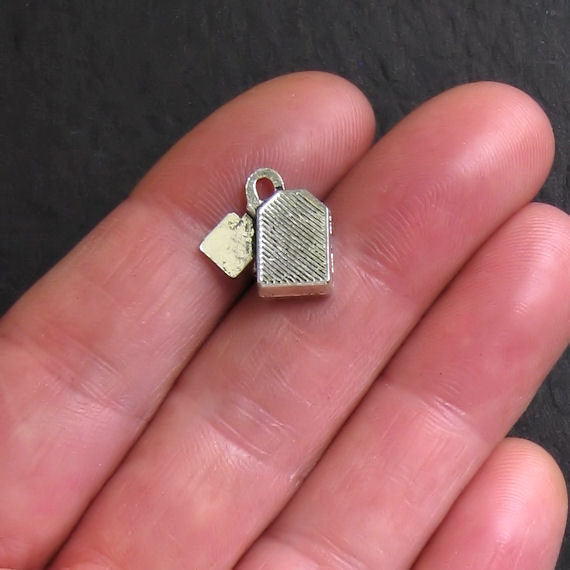 6 Teabag Antique Silver Tone Charms - SC513