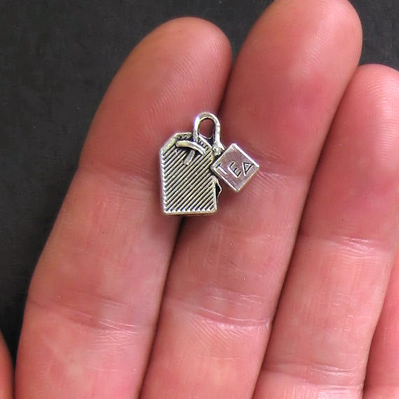 6 Teabag Antique Silver Tone Charms - SC513