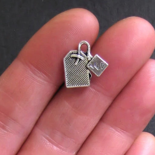 6 Teabag Antique Silver Tone Charms - SC513