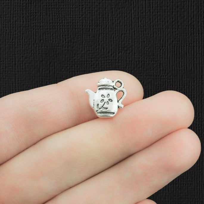6 Teapot Antique Silver Tone Charms 2 Sided - SC1443