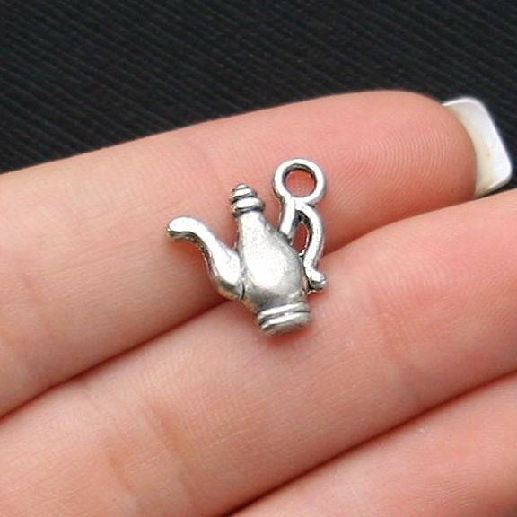 6 breloques argentées antiques pour théière 2 faces - SC1444