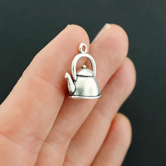 6 breloques ton argent antique théière 3D - SC3844
