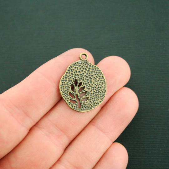 6 Tree Antique Bronze Tone Charms 2 Sided - BC891