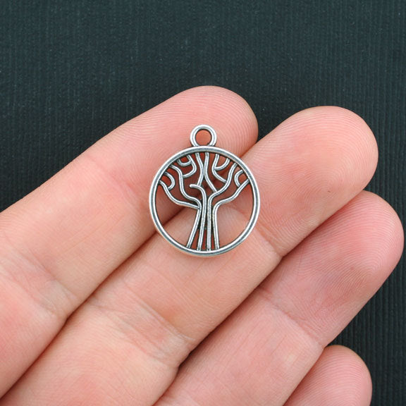6 Tree of Life Antique Silver Tone Charms 2 Sided - SC3426