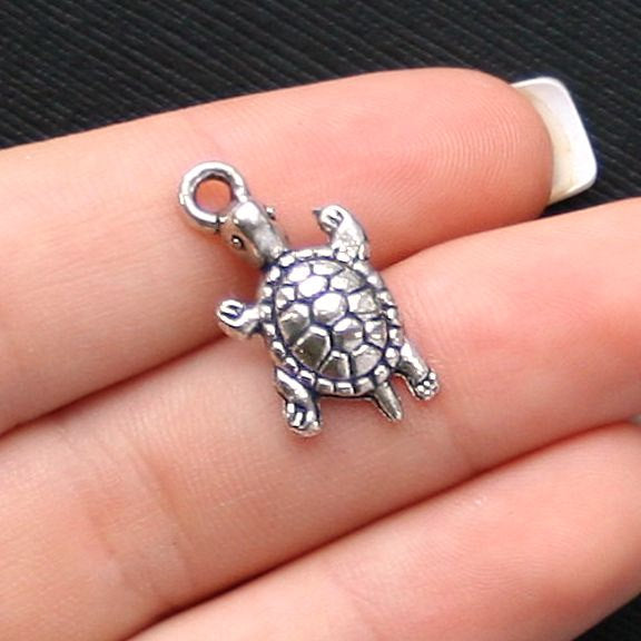 6 Turtle Antique Silver Tone Charms - SC1020