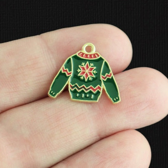 6 Ugly Christmas Sweater Gold Tone Enamel Charms - E1617
