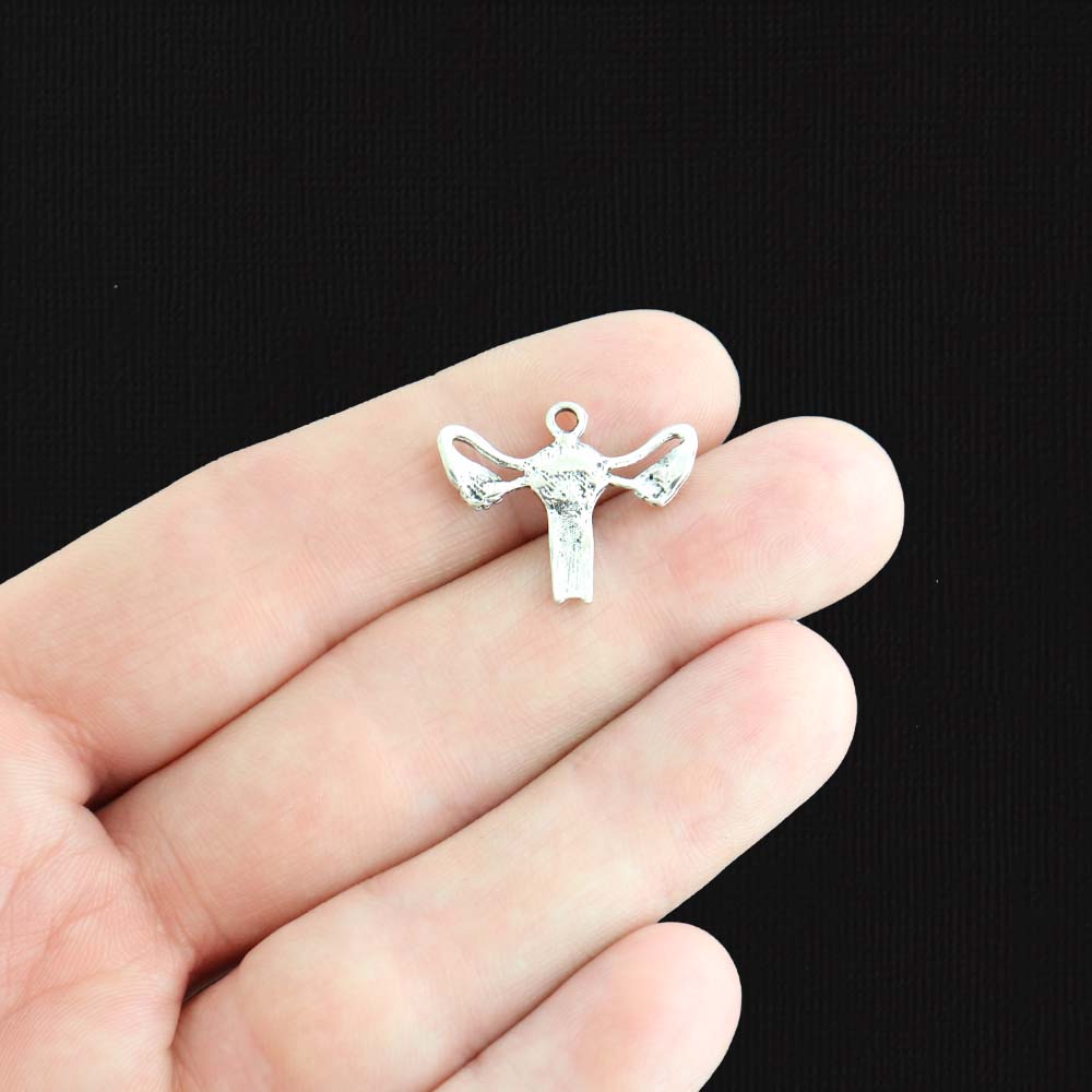 6 Uterus Antique Silver Tone Charms - SC564