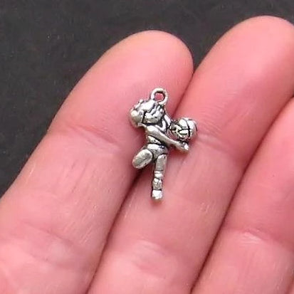 6 Volleyball Antique Silver Tone Charms 2 Sided - SC810