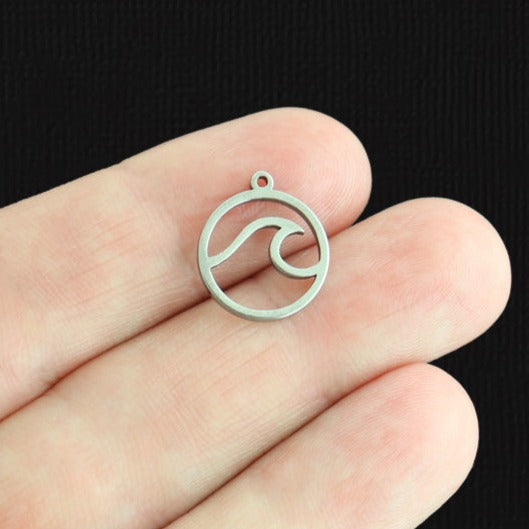 6 breloques en acier inoxydable vague 2 faces - SSP559