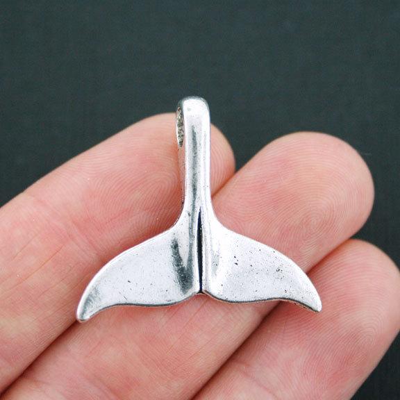6 Whale Tail Antique Silver Tone Charms 3D - SC2714
