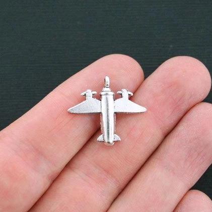6 Airplane Antique Silver Tone Charms 3D- SC4295