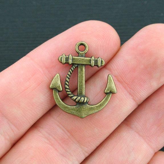 6 Anchor Antique Bronze Tone Charms 2 Sided - BC679