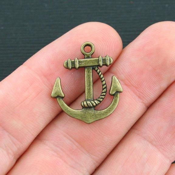 6 Anchor Antique Bronze Tone Charms 2 Sided - BC679