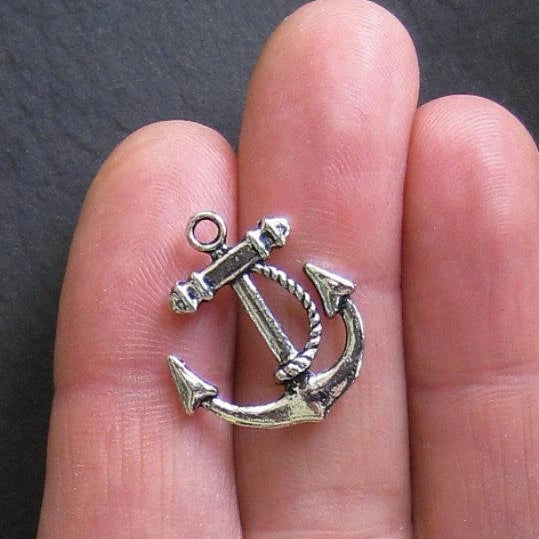 6 Anchor Antique Silver Tone Charms 2 Sided - SC012