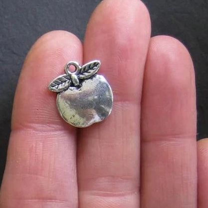 6 Apple Charms Antique Silver Tone 2 Sided - SC014