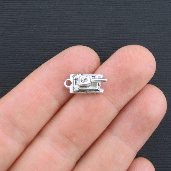 6 Army Tank Antique Silver Tone Charms 3D - SC3358