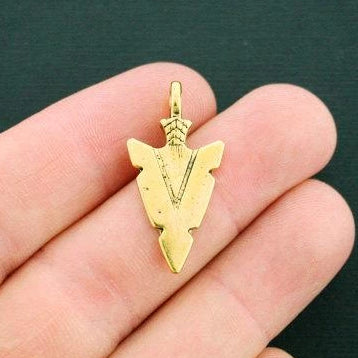 6 Arrowhead Antique Gold Tone Charms 2 Sided - GC996