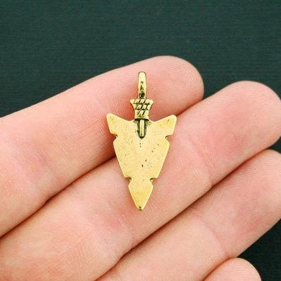6 Arrowhead Antique Gold Tone Charms 2 Sided - GC996