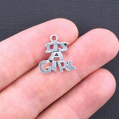 6 Baby Girl Antique Silver Tone Charms - SC3325