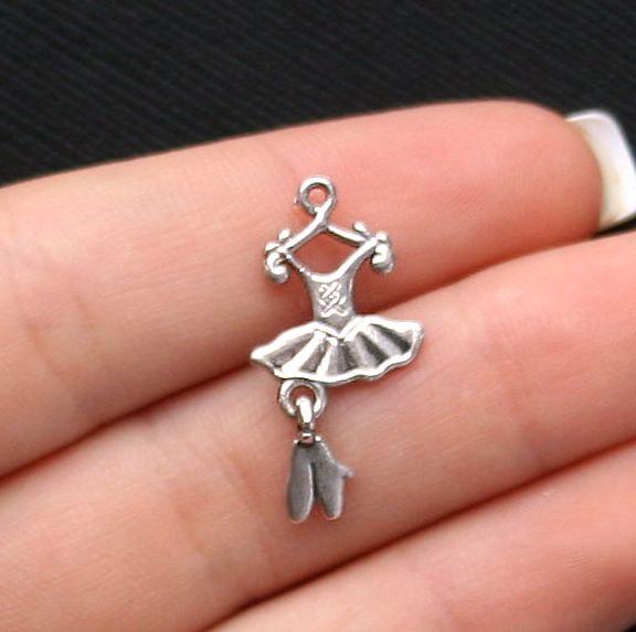 6 Ballet Antique Silver Tone Charms 2 Sided - SC1076