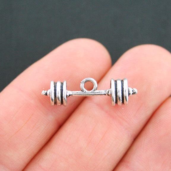6 Barbell Antique Silver Tone Charms 3D - SC5306