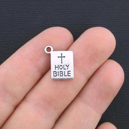 6 Bible Antique Silver Tone Charms 2 Sided - SC2892