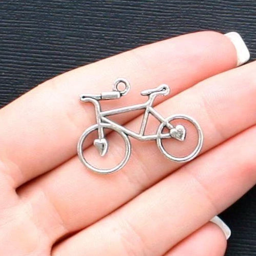 6 Bicycle Antique Silver Tone Charms 2 Sided - SC943