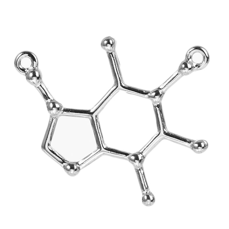 6 Caffeine Molecule Antique Silver Tone Charms - SC5609