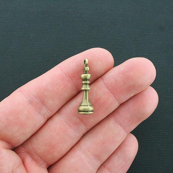 6 Chess Antique Bronze Tone Charms 3D - BC286