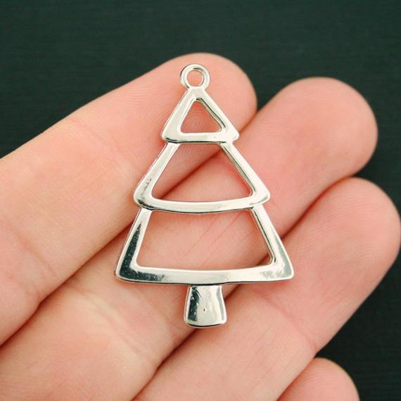 6 Christmas Tree Antique Silver Tone Charms - XC114