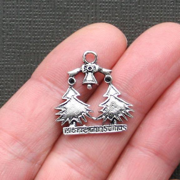 6 Christmas Tree Antique Silver Tone Charms - XC057