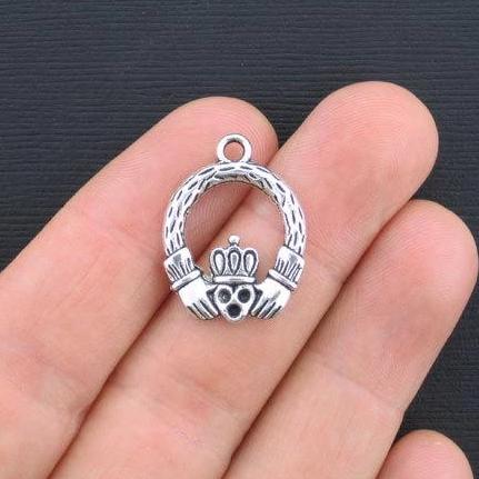 6 Claddagh Ring Antique Silver Tone Charms - SC3341