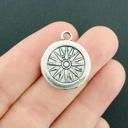 6 Compass Rose Antique Silver Tone Charms 2 Sided - SC3411