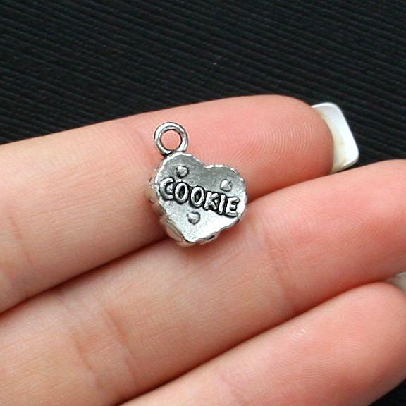 6 Cookie Antique Silver Tone Charms 2 Sided - SC292