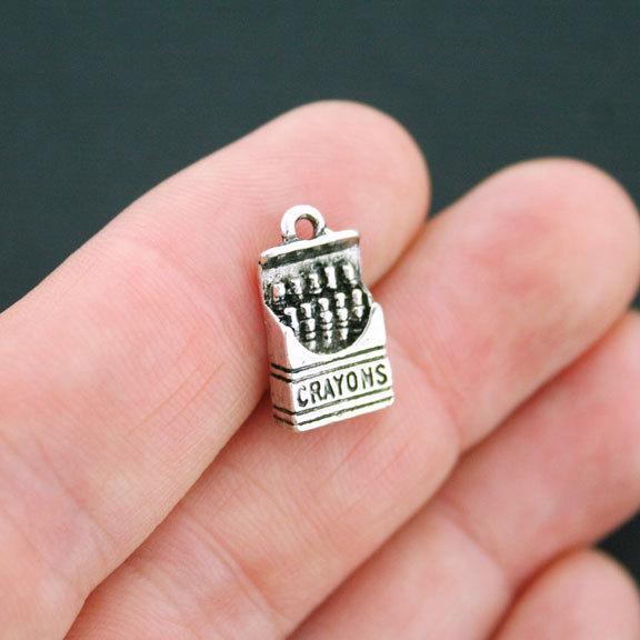 6 Crayons Antique Silver Tone Charms 3D - SC3910