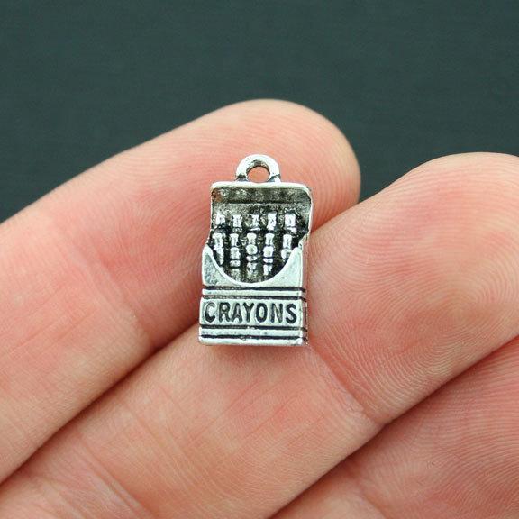 6 Crayons Antique Silver Tone Charms 3D - SC3910