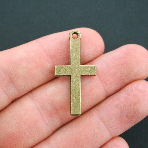 6 Cross Antique Bronze Tone Charms 2 Sided - BC678