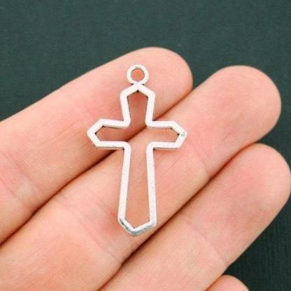 6 Cross Antique Silver Tone Charms 2 Sided - SC5656
